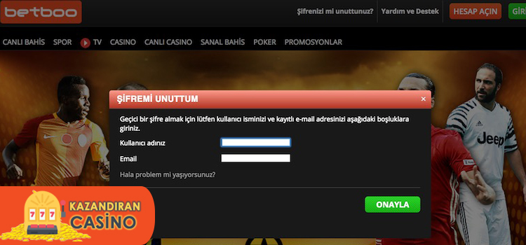 Betboo şifremi unuttum