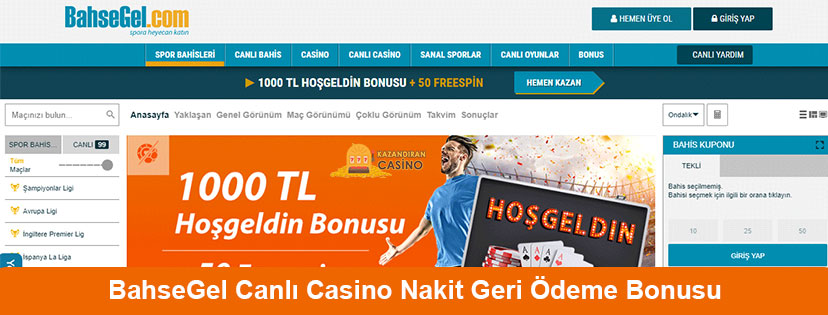 BahseGel Canlı Casino Nakit Geri Ödeme Bonusu